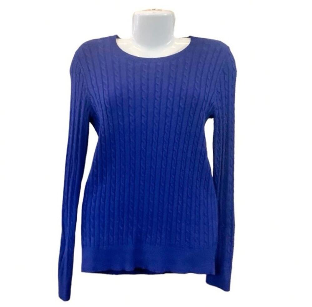 Talbots Women's Blue Cable Knit Long Sleeve Cotton/Poly/Wool Sweater | Size M